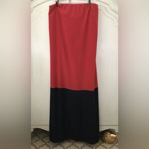 LOFT Mixed Media Orange Colorblock Strapless Maxi Dress Size L Semi-sheer Bottom